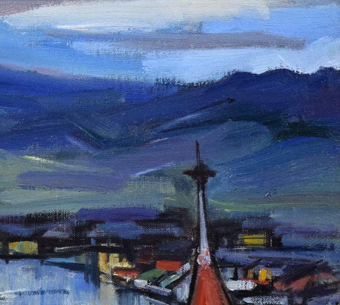 木村捷司「函館港夕景」油絵・F6号 拡大画像2