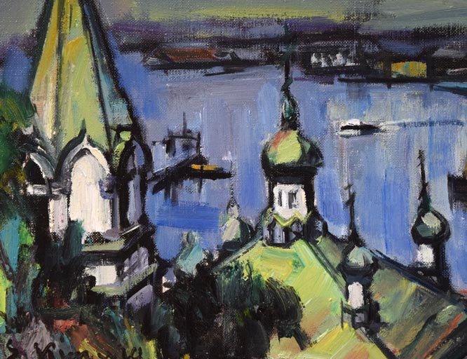 木村捷司「函館港夕景」油絵・F6号 拡大画像3