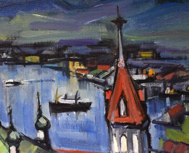 木村捷司「函館港夕景」油絵・F6号 拡大画像4