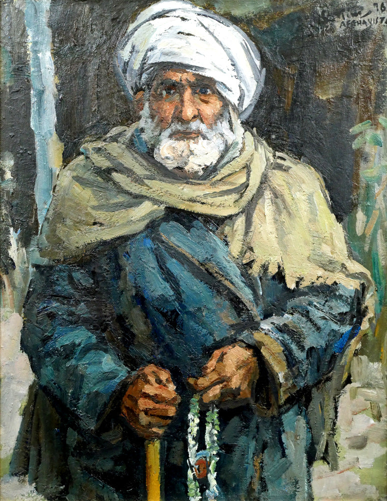 木村捷司「カンダハールの老人(アフガニスタン)【画集掲載作品】」油絵・F10号 作品全体拡大画像