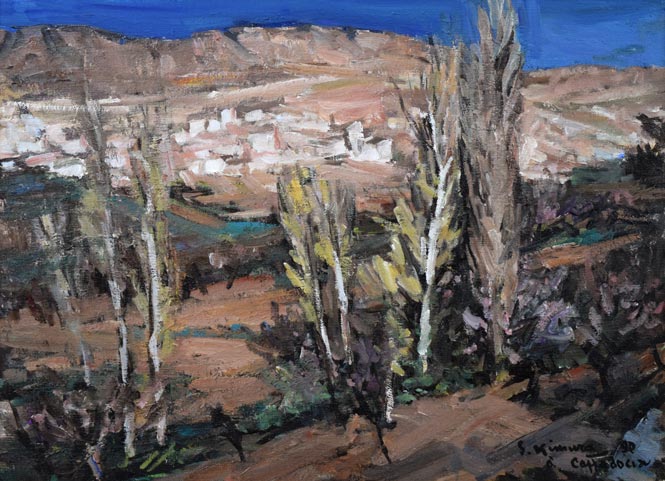 木村捷司「カッパドキアの村(トルコ)」油絵・P20号 作品全体拡大画像