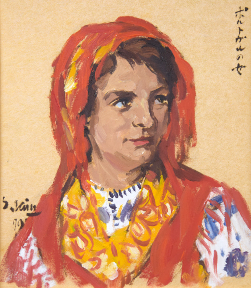 木村捷司「ポルトガルの女」油絵・色紙 作品全体拡大画像