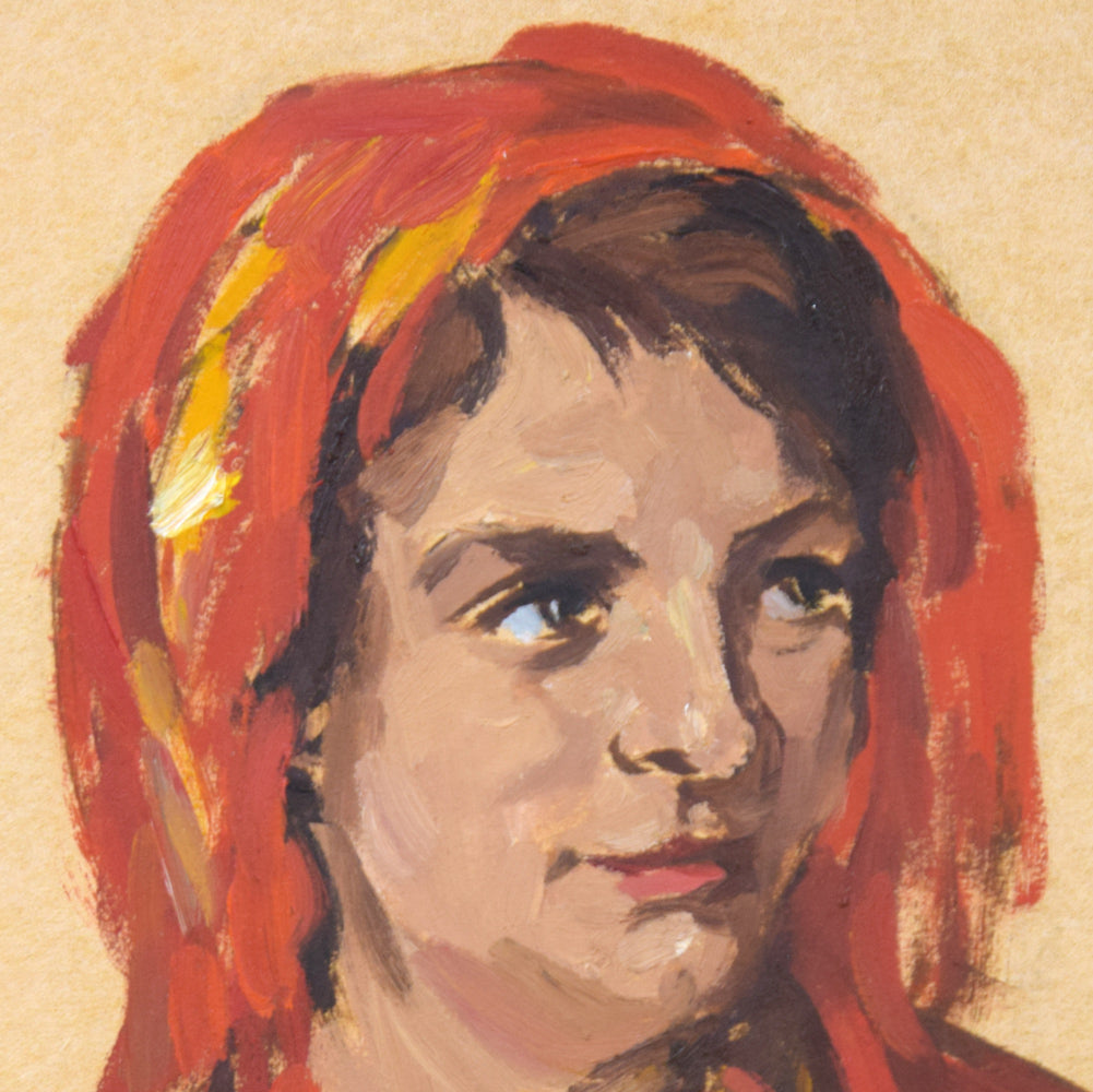 木村捷司「ポルトガルの女」油絵・色紙 拡大画像1