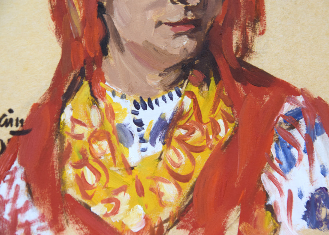 木村捷司「ポルトガルの女」油絵・色紙 拡大画像2