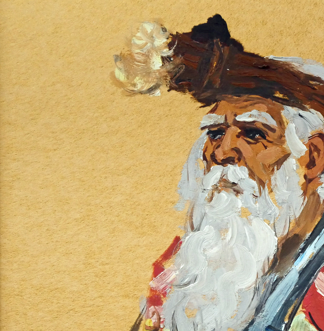 木村捷司「禮冠のエカシ」油絵・色紙 拡大画像1