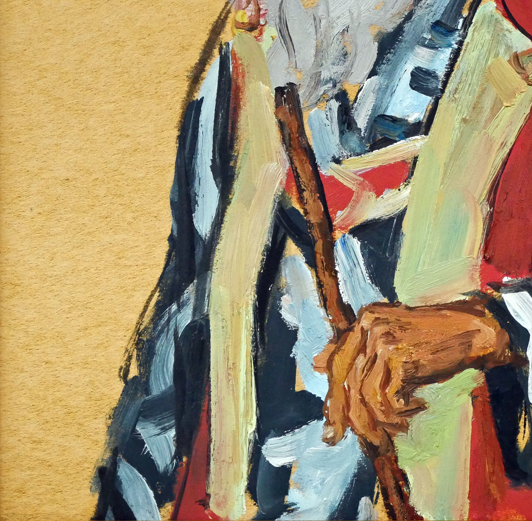 木村捷司「禮冠のエカシ」油絵・色紙 拡大画像3