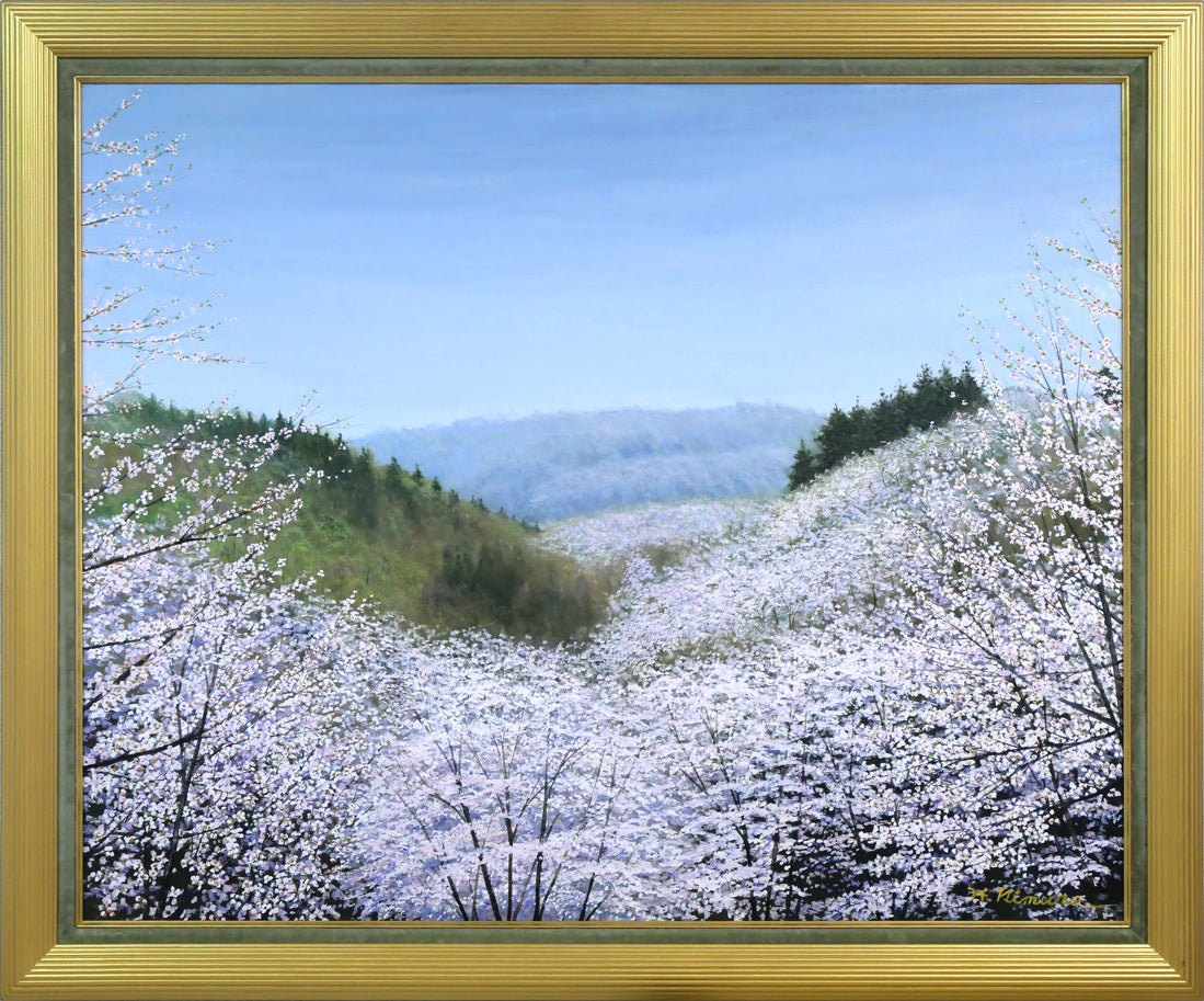 木村秀夫「桜の咲く丘（八王子市滝山城址公園）」油絵・F30号