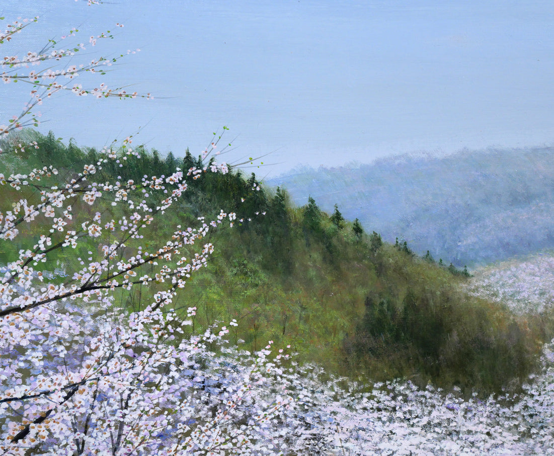 木村秀夫「桜の咲く丘（八王子市滝山城址公園）」油絵・F30号　拡大画像1