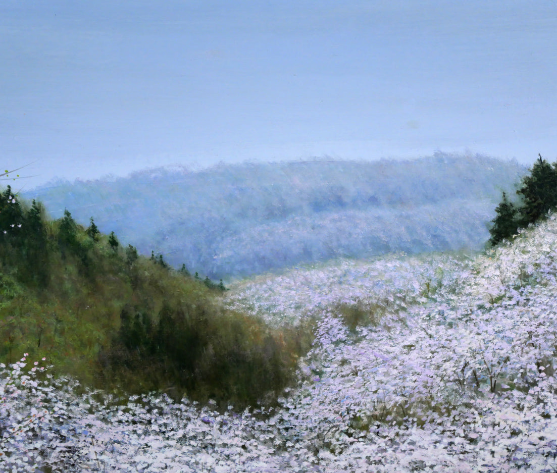 木村秀夫「桜の咲く丘(八王子市滝山城址公園)」油絵・F30号 拡大画像2