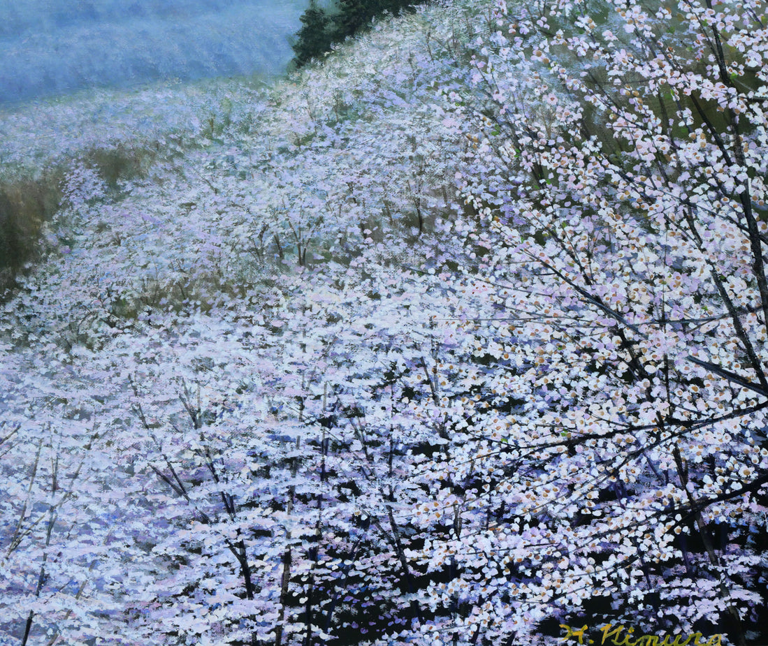 木村秀夫「桜の咲く丘（八王子市滝山城址公園）」油絵・F30号　拡大画像6