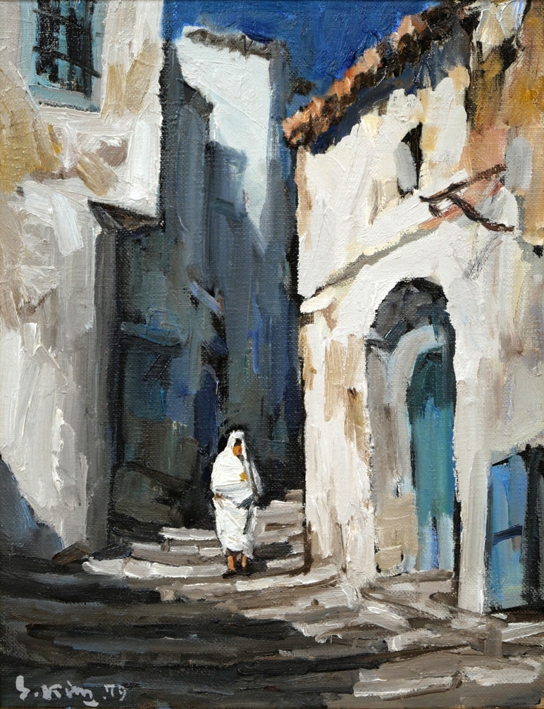 木村捷司「白い家(チュニス・チュニジア共和国首都)【画集掲載作品】」油絵・F6号 作品全体拡大画像