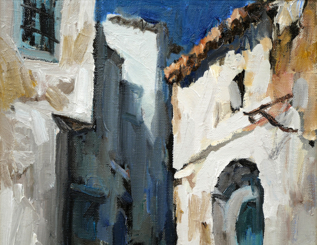 木村捷司「白い家(チュニス・チュニジア共和国首都)【画集掲載作品】」油絵・F6号 拡大画像1