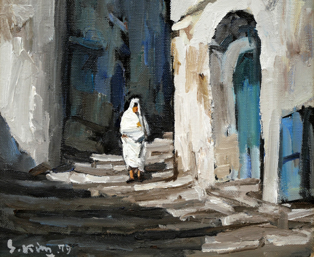 木村捷司「白い家(チュニス・チュニジア共和国首都)【画集掲載作品】」油絵・F6号 拡大画像3