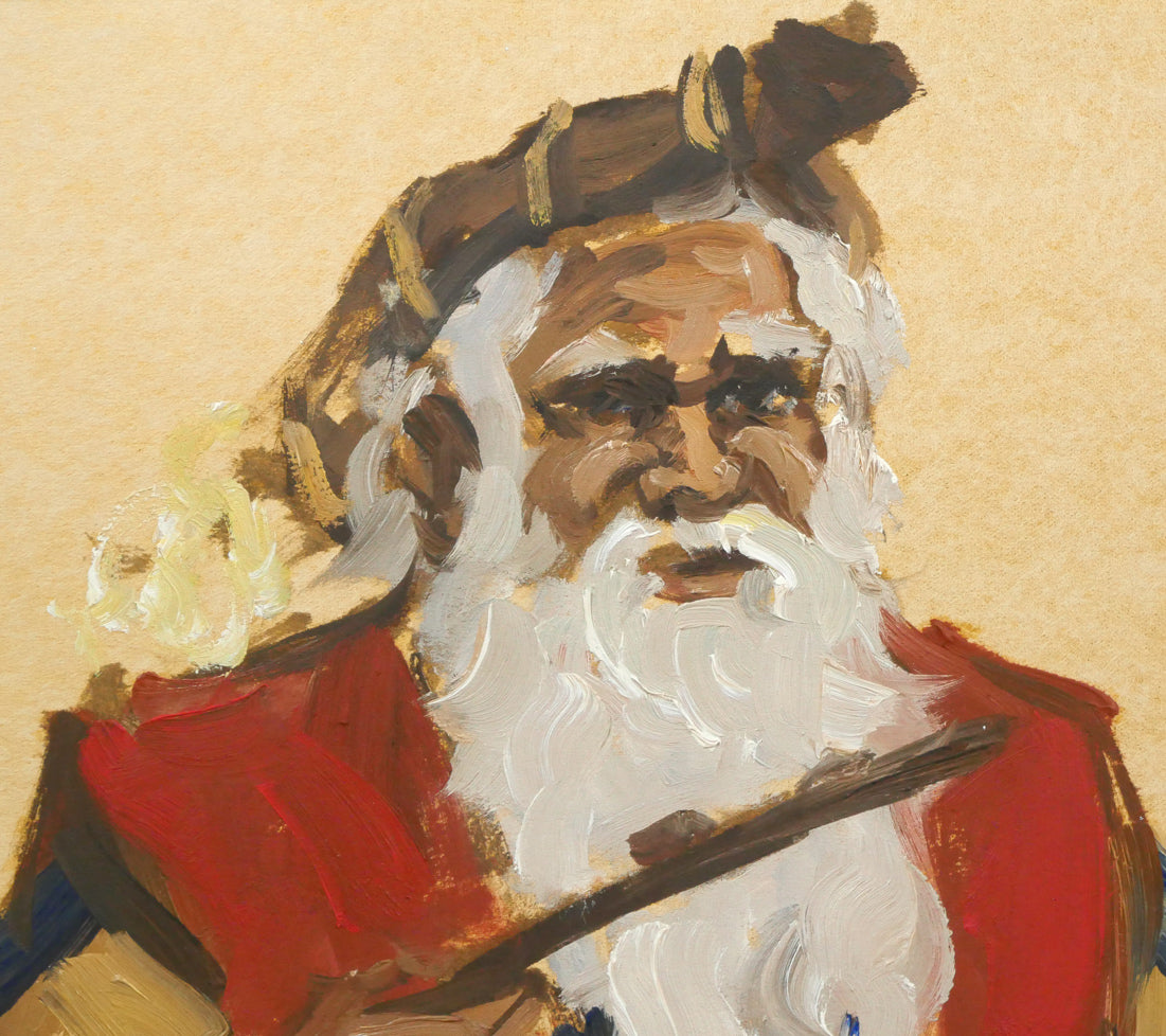 木村捷司「古老献酒(エカシ・アイヌ酋長・網走企画展記念作品)」油絵・色紙 拡大画像1