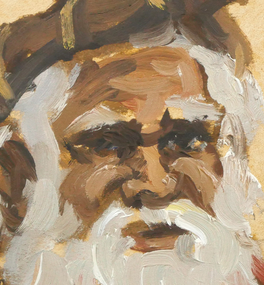 木村捷司「古老献酒(エカシ・アイヌ酋長・網走企画展記念作品)」油絵・色紙 拡大画像2