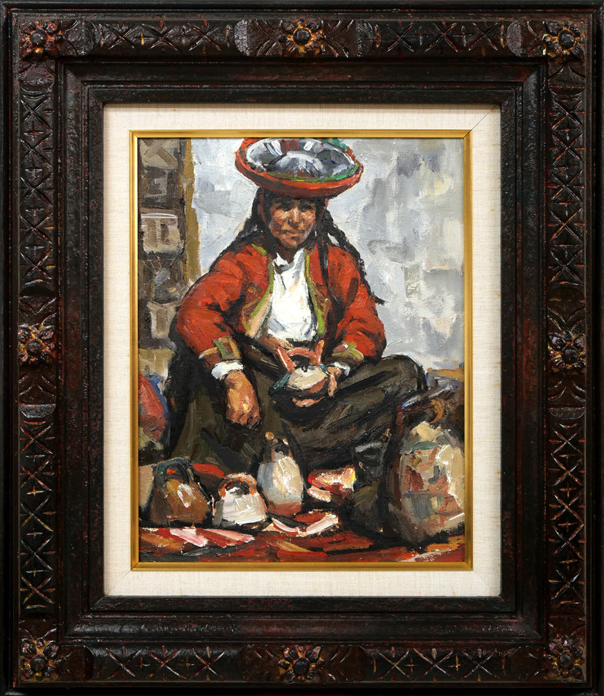 木村捷司「壺を売る女(ペルー・ピサクにて)」油絵・F6号