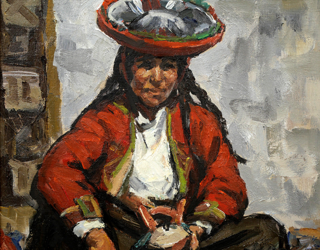 木村捷司「壺を売る女(ペルー・ピサクにて)」油絵・F6号 拡大画像1