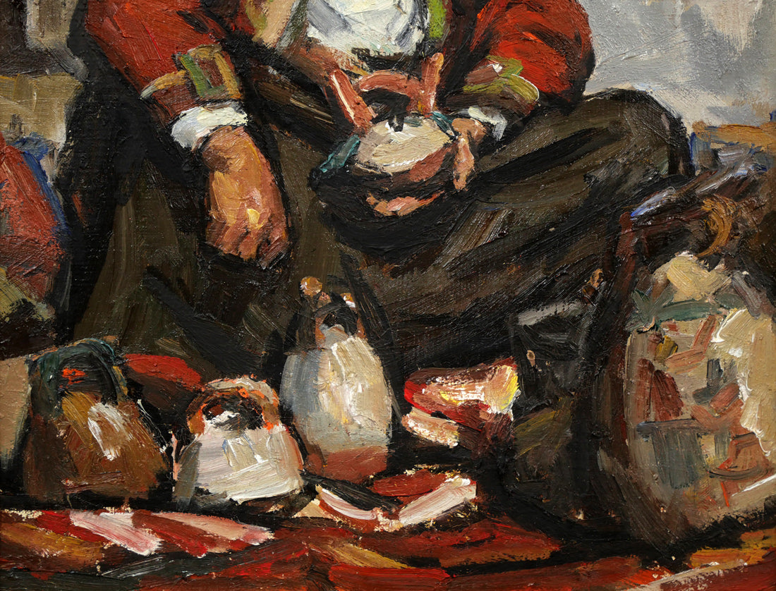 木村捷司「壺を売る女(ペルー・ピサクにて)」油絵・F6号 拡大画像3