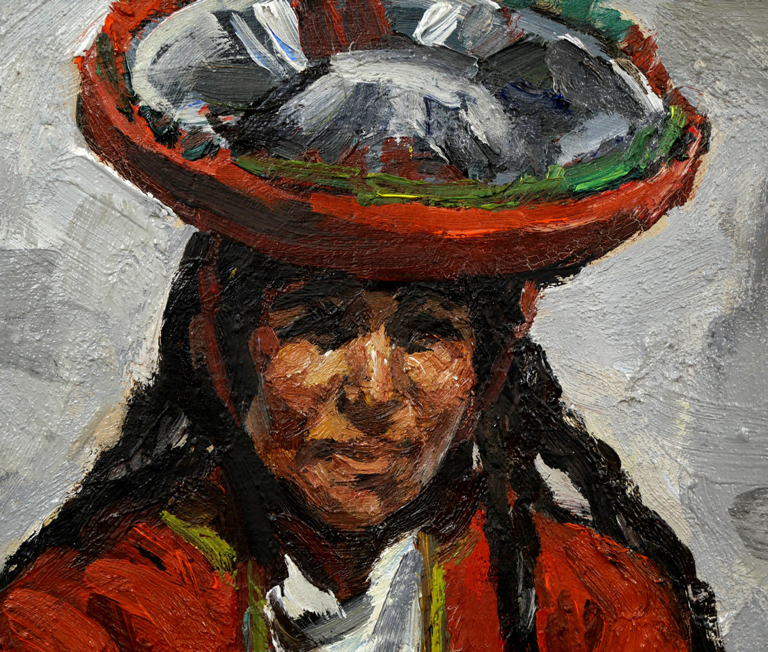 木村捷司「壺を売る女(ペルー・ピサクにて)」油絵・F6号 拡大画像2