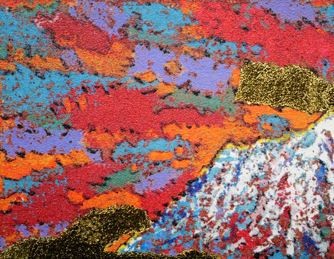 絹谷幸二「黄金旭日羊蹄山」シルクスクリーン・リトグラフ・純金箔手貼り 拡大画像1