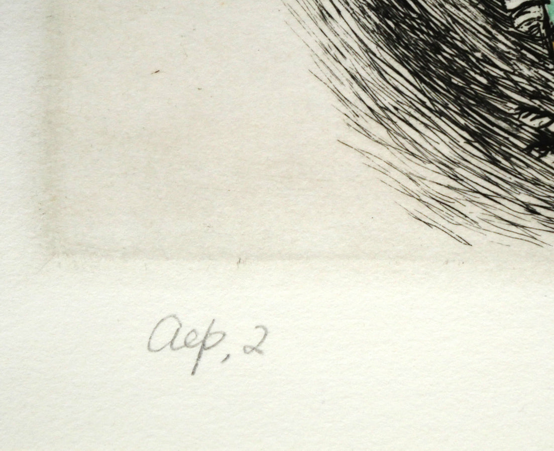 北川民雄「バッタと群像」銅版画に手彩色 限定番号