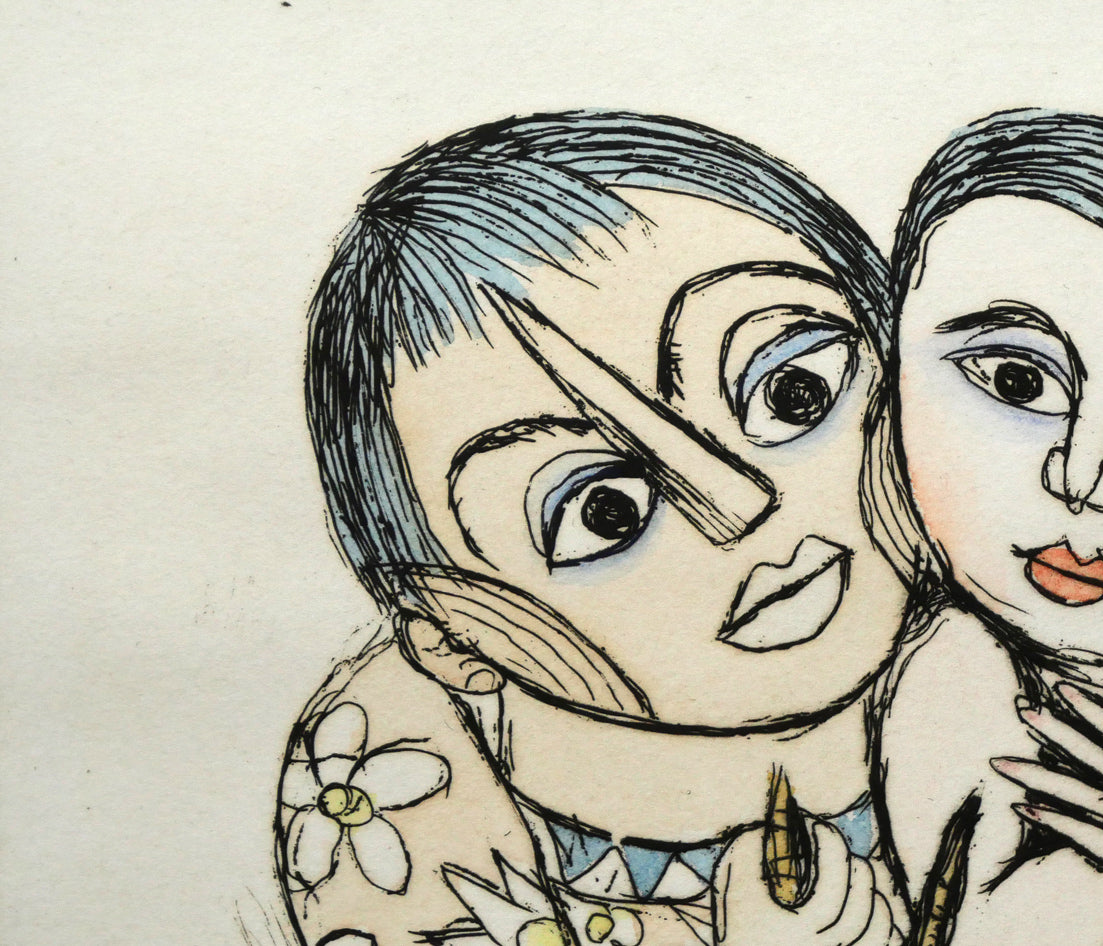 北川民雄「バッタと群像」銅版画に手彩色 拡大画像1