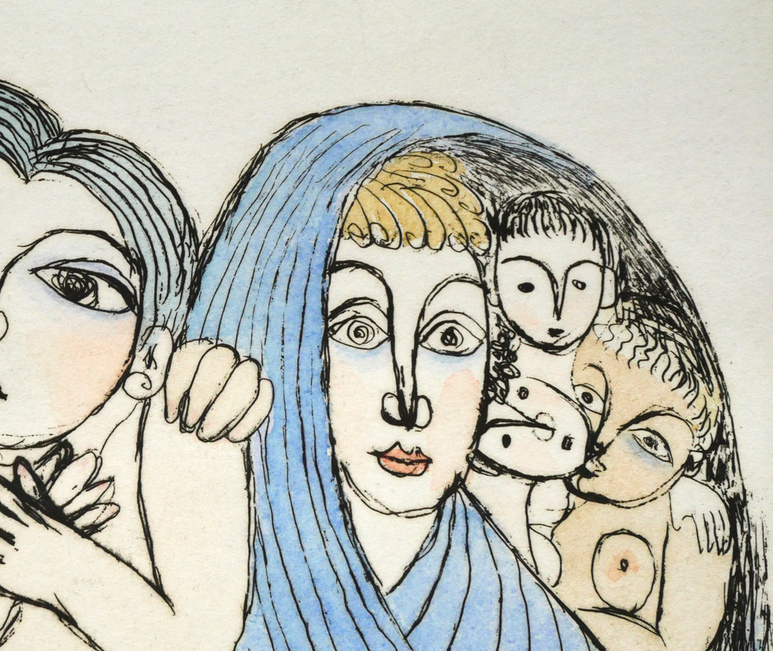 北川民雄「バッタと群像」銅版画に手彩色 拡大画像3