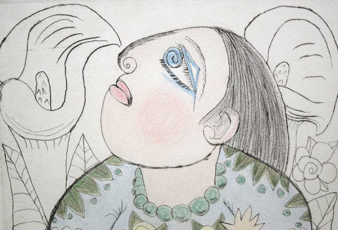 北川民次「母子像」銅版画に手彩色 拡大画像1