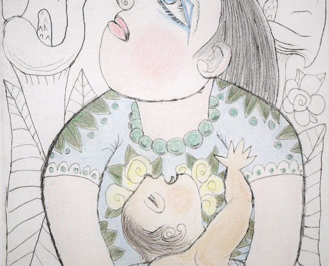 北川民次「母子像」銅版画に手彩色 拡大画像2