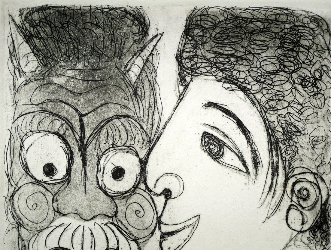 北川民雄「女と鬼」銅版画 拡大画像1