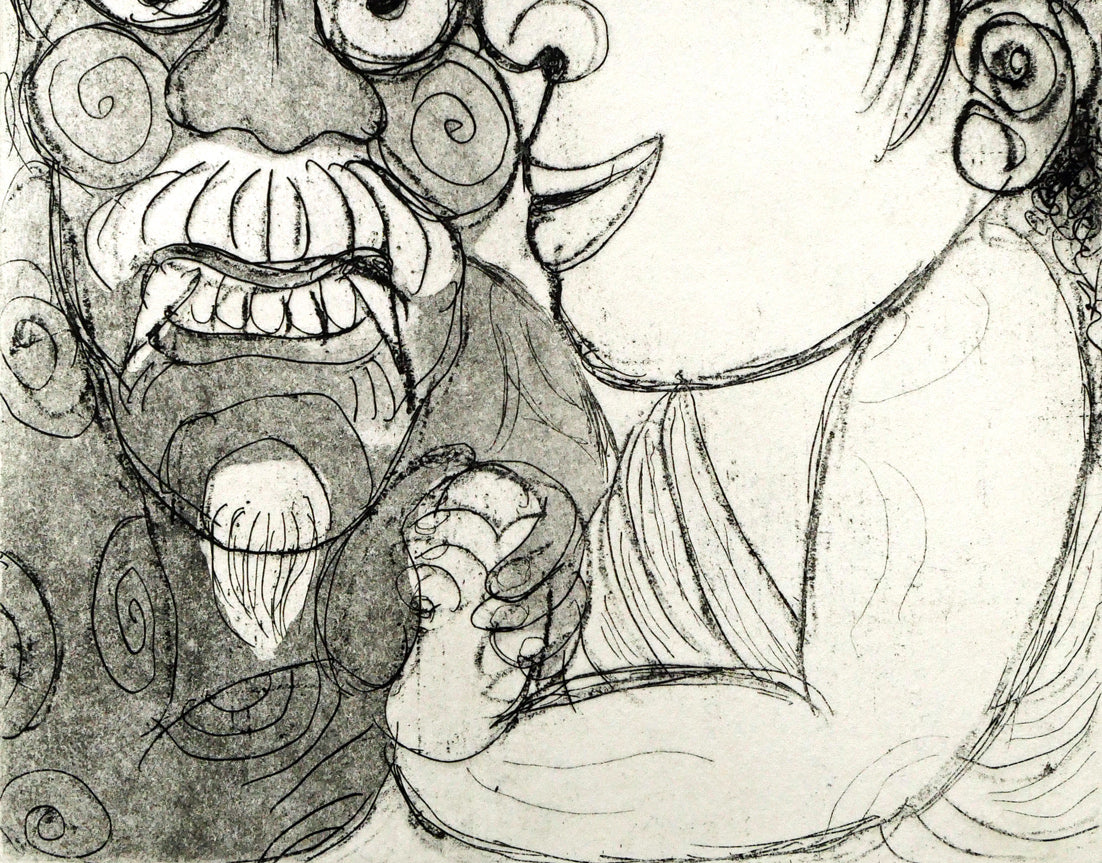 北川民雄「女と鬼」銅版画 拡大画像2
