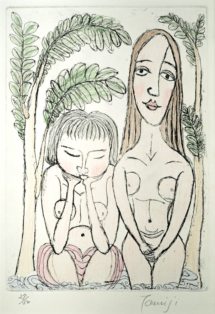 北川民雄「水浴」銅版画に手彩色 作品全体画像