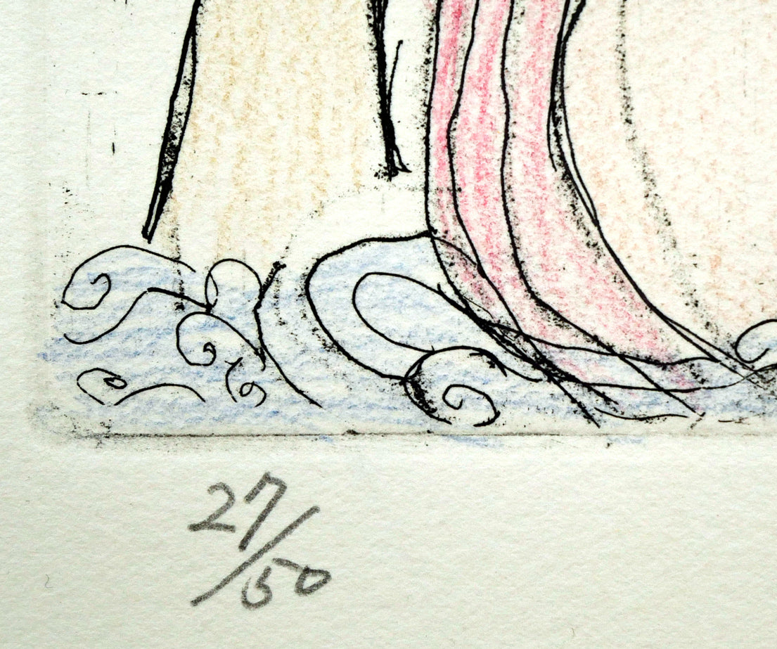 北川民雄「水浴」銅版画に手彩色 限定番号(ed,27/50)