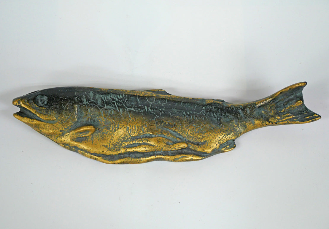 北村西望「鮭寿想帰」ブロンズ作品・共箱 全体画像1