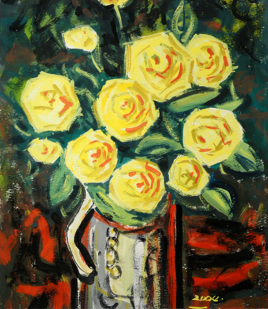 北村トシヒロ「黄色いバラ」水彩画・3号 作品全体画像