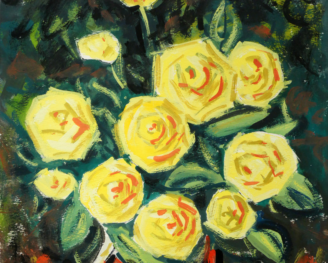 北村トシヒロ「黄色いバラ」水彩画・3号 拡大画像1