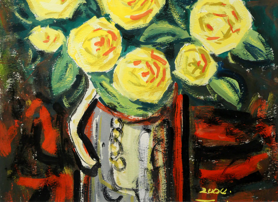 北村トシヒロ「黄色いバラ」水彩画・3号 拡大画像2