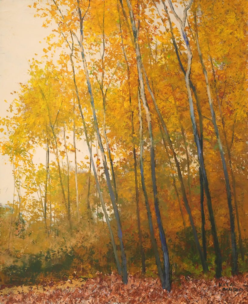 北村巌「武蔵野の秋」油絵・F3号 作品全体画像