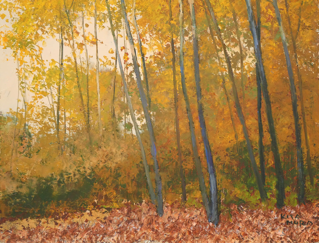 北村巌「武蔵野の秋」油絵・F3号 拡大画像2