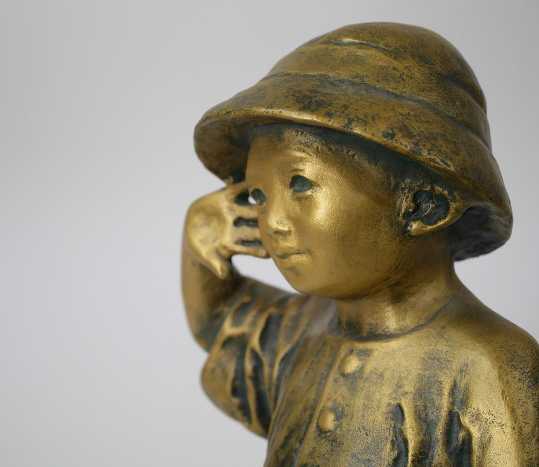 北村西望「天真爛漫『将軍の孫』」ブロンズ作品・北村治禧識箱 作品拡大画像1