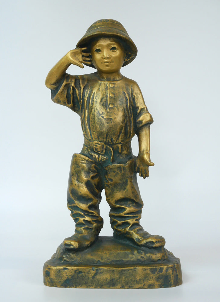 北村西望「天真爛漫『将軍の孫』」ブロンズ作品・北村治禧識箱 作品全体画像1