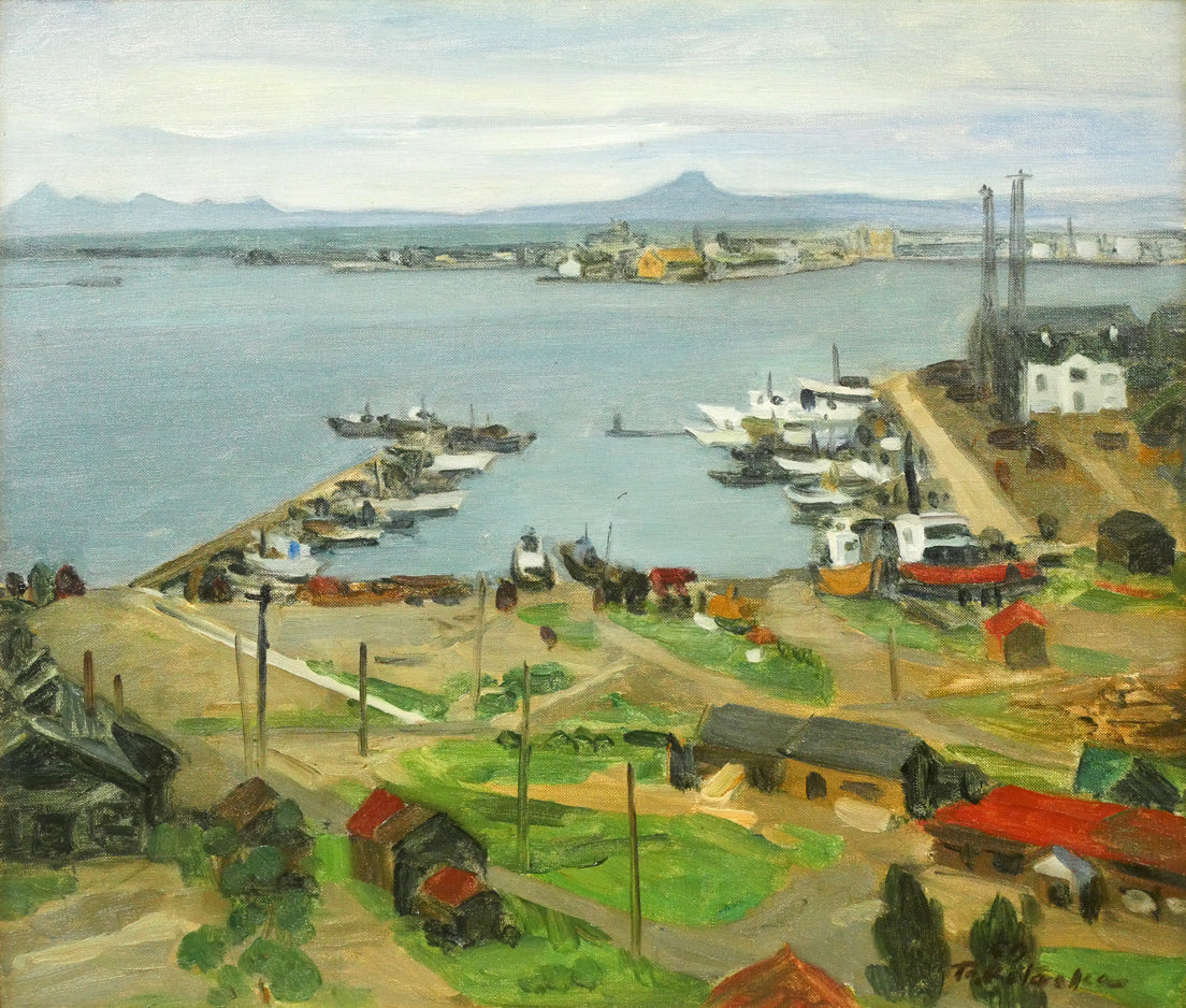 北岡文雄「釧路港」油絵・F10号 作品全体拡大画像