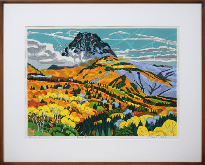 北岡文雄「羅臼岳錦秋」木版画