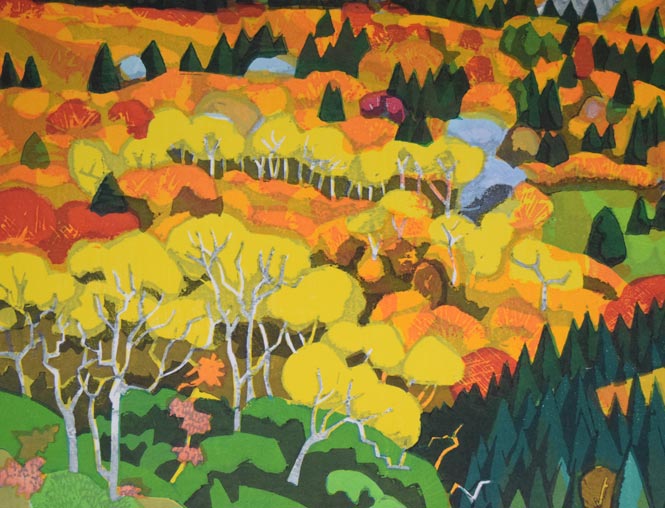 北岡文雄「羅臼岳錦秋」木版画 拡大画像5