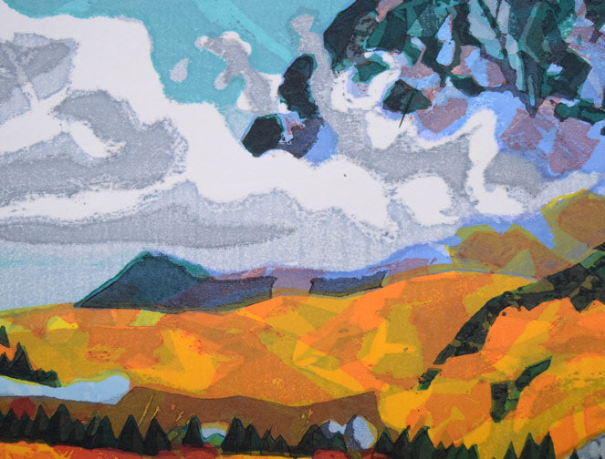 北岡文雄「羅臼岳錦秋」木版画 拡大画像2