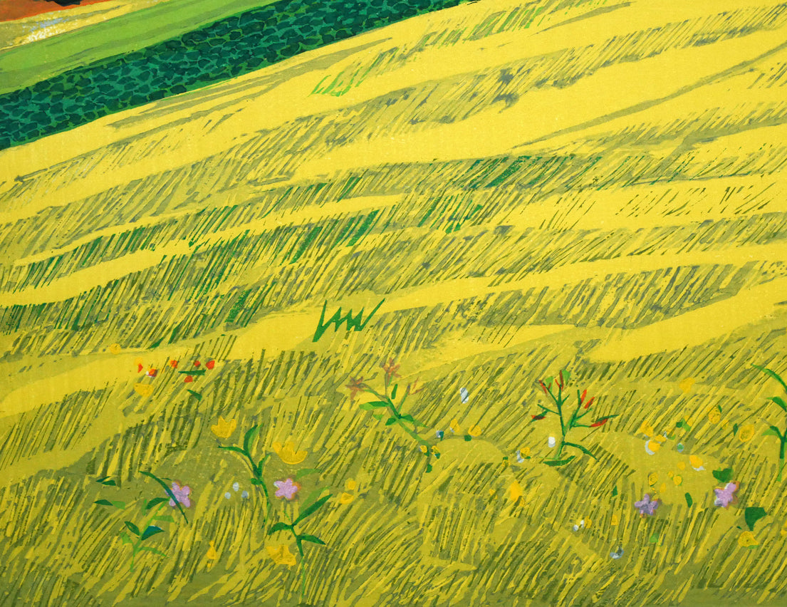 北岡文雄「海の見える農場」木版画 拡大画像3