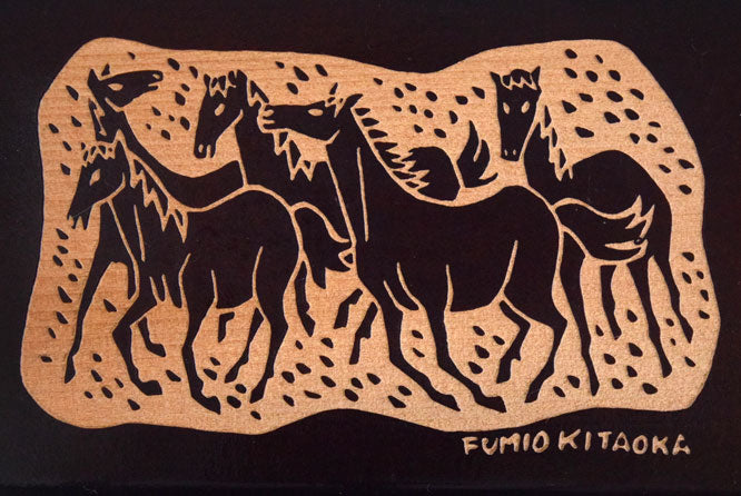 北岡文雄「若駒」肉筆原画作品・ペンスタンドセット 本体絵画部分拡大画像