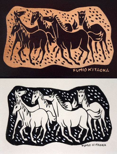 北岡文雄「若駒」肉筆原画作品・ペンスタンドセット 比較画像