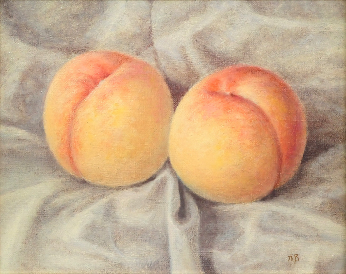 祁答院慶昭「白桃」油絵・F3号 作品全体拡大画像