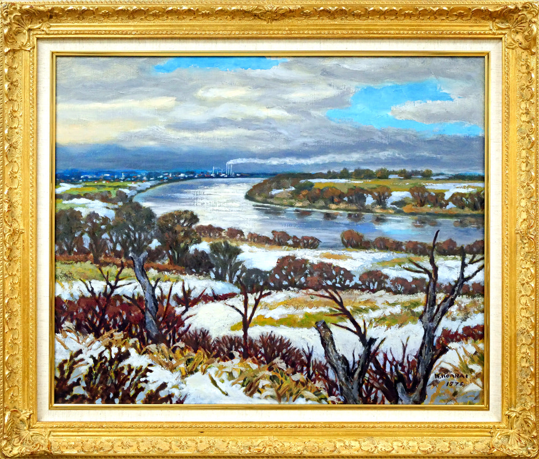 小荒井克己「石狩川初冬」油絵・F15号